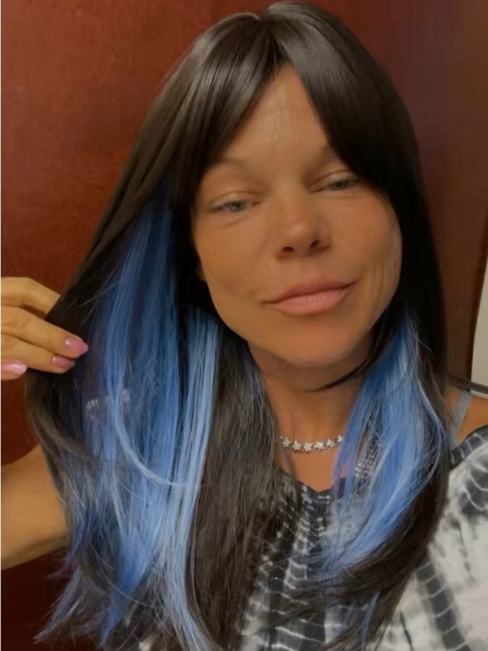 Black Wig with Blue Highlights - Women's Fashion Hair